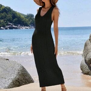 Black Sleeveless Knit Maxi Dress